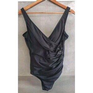 Miraclesuit Swimsuit Women's Small Black Sequin V-neck Shaping